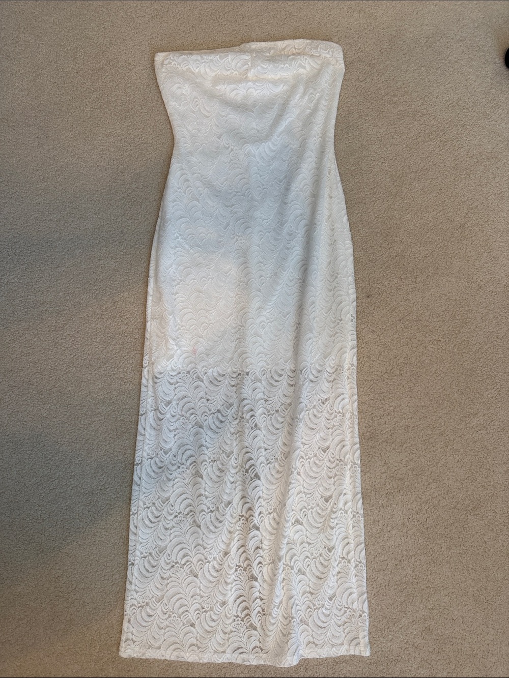 12th Tribe Strapless White Lace Maxi Gown